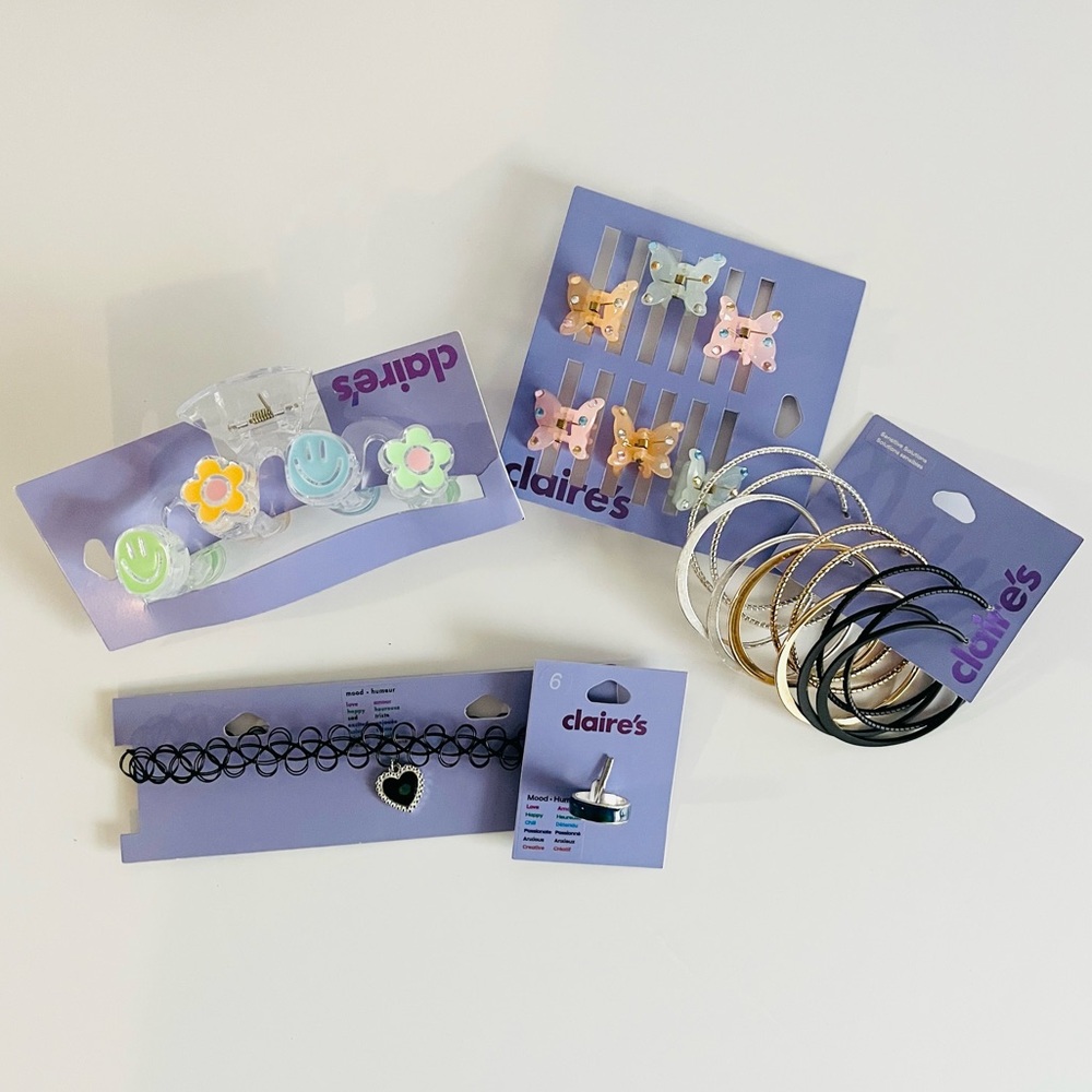 Y2K Hair Clips, Mood Ring, Hoops & Choker Accessory Bundle